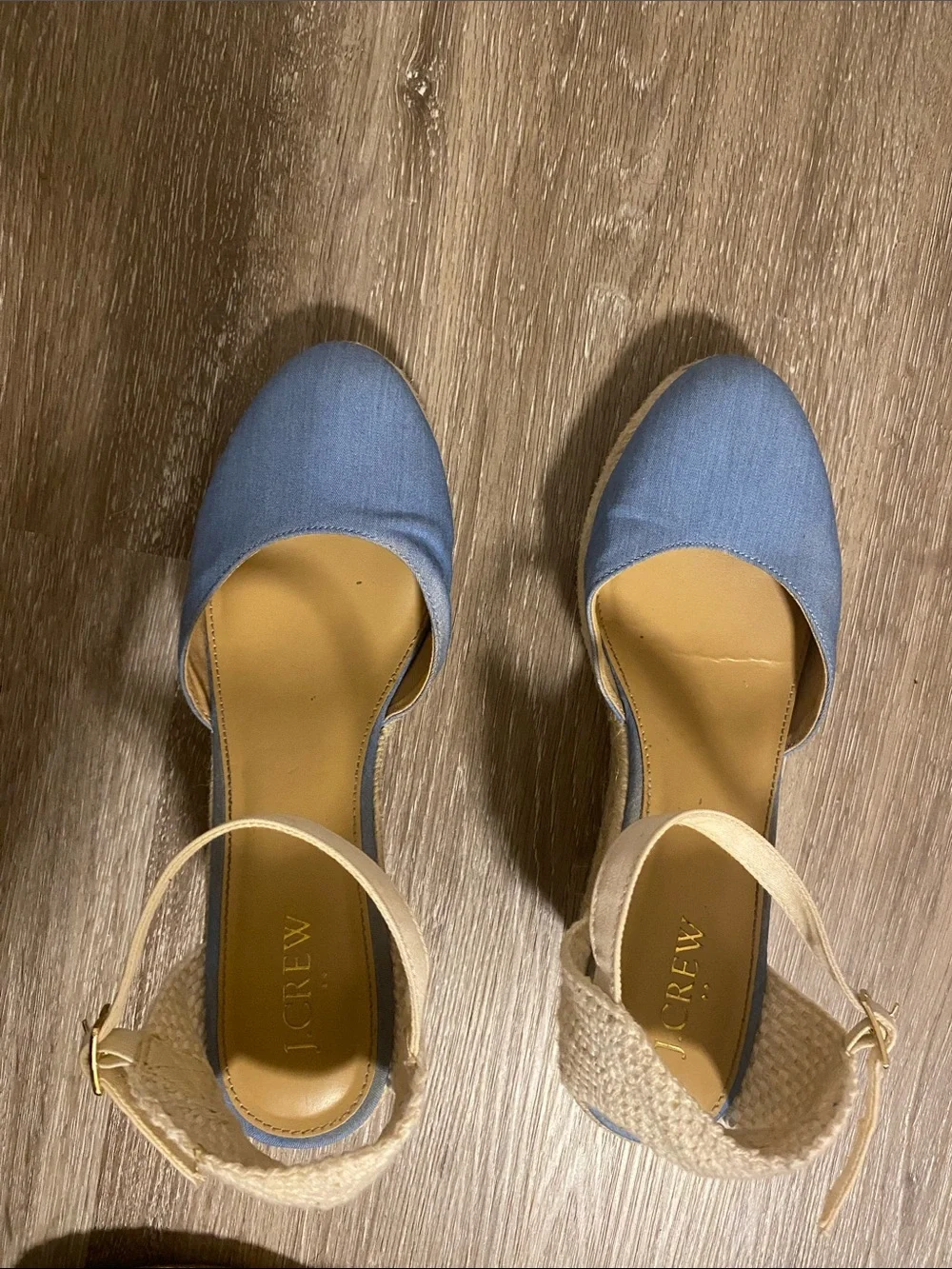 J. Crew Light Blue Espadrille Wedge Sandals with Ankle Strap